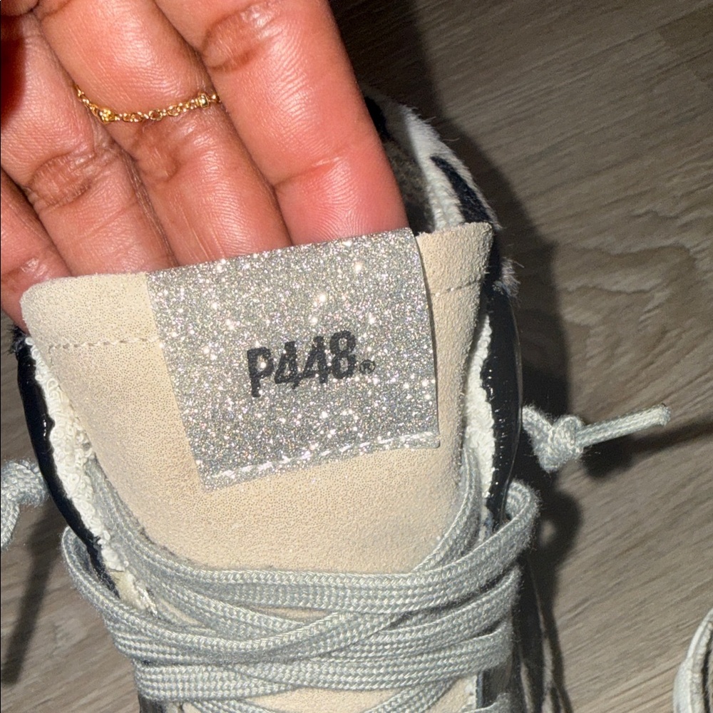 P448 Skate Sneaker Women's Zebra Pony Hair High Top Glitter - Picture 5 of 7